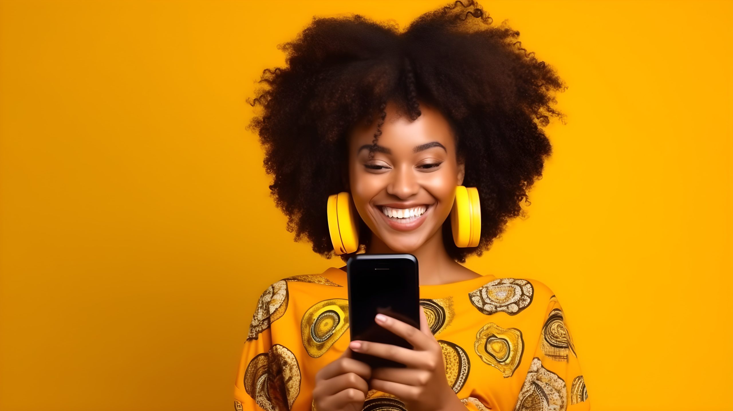 portrait-beautiful-african-woman-using-mobile-phone-yellow-background-with-copyspace-min